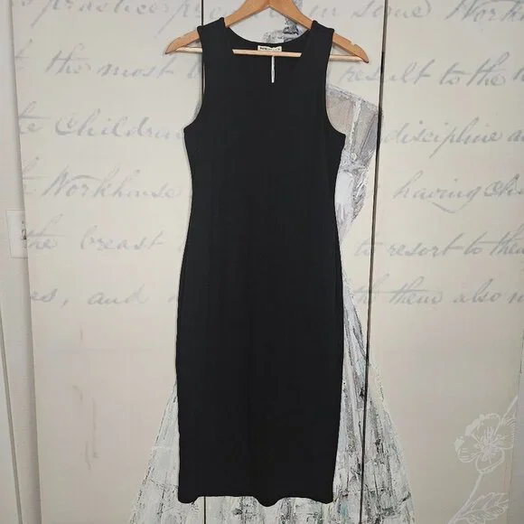 NWT Marine Layer Lexi Rib Dress Size Medium Black Sleeveless Midi Stretch - Picture 2 of 6
